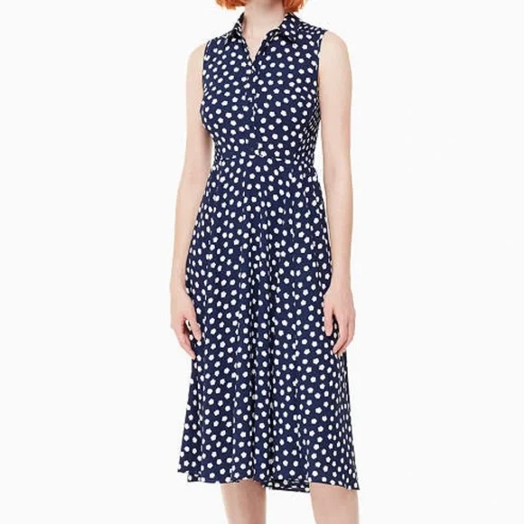 Kate Spade California Dreaming Cloud Dot Midi Dress Blue White Womens 6 - Picture 1 of 11